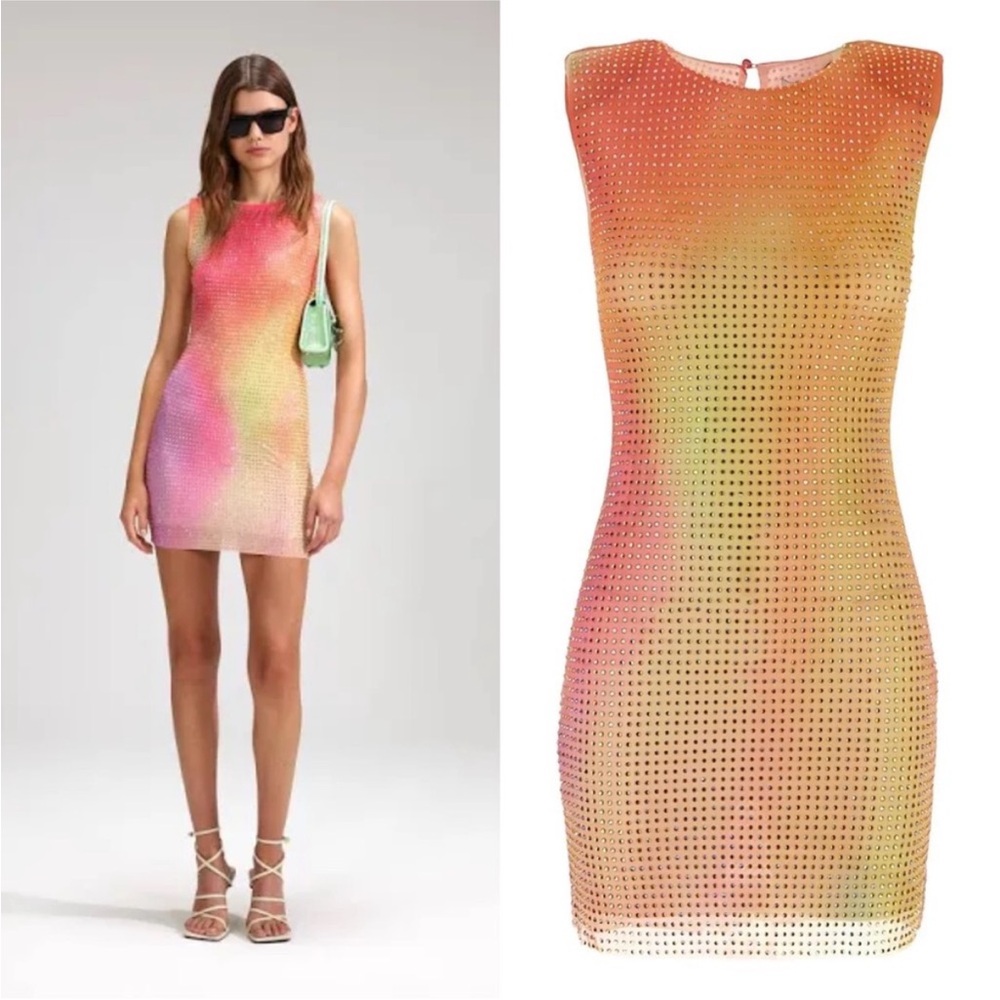 Self Portrait Rhinestone Embellished Sleeveless Mini Dress
